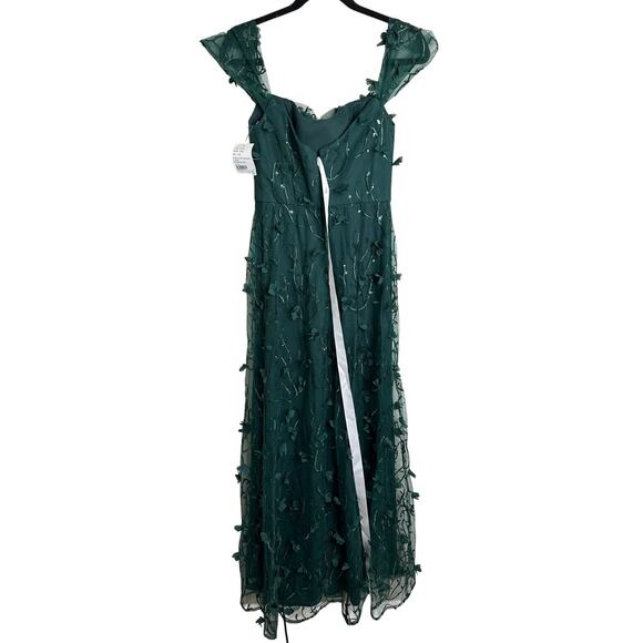 Dessy Collection NWT 3D Embroidered Off Shoulder Green Dress Formal Cocktail 0 - Picture 4 of 8